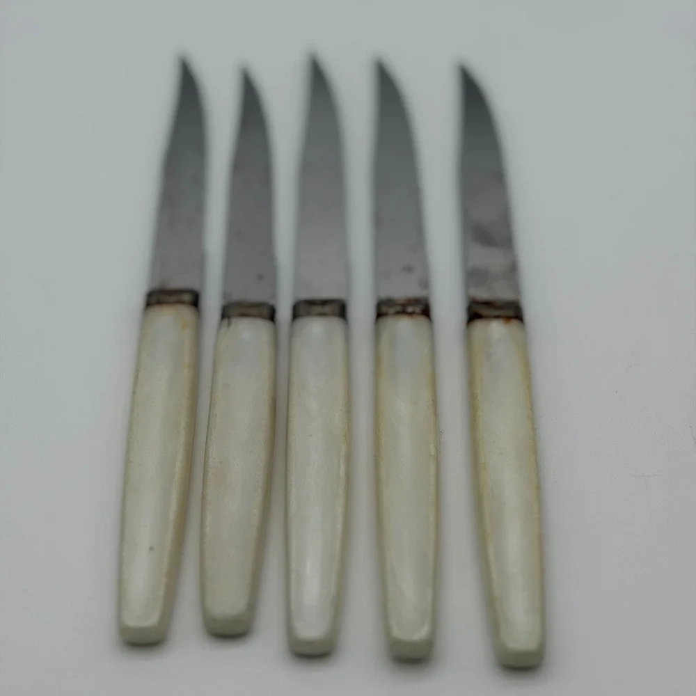 Vintage Regent Sheffield Steak Knives Set of 5 Faux Mother of Pearl England MCM